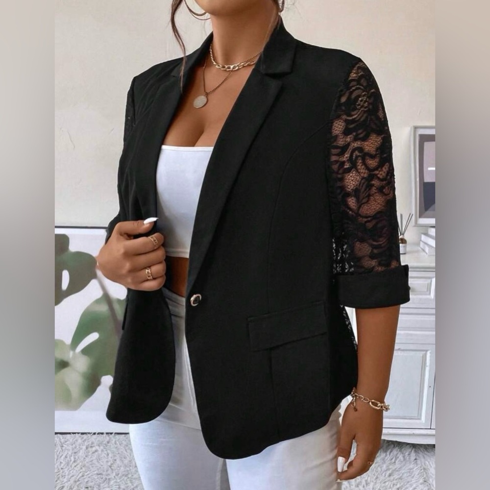 SHEIN Black Lace Sleeve and back Blazer